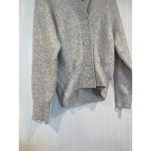 Topshop Cardigan Women’s S Gray Wool Button Up, Preppy, Basic, Ribbed - Picture 2 of 5